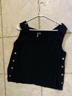 Shannon Passero 100% Cotton Black Tank Top with Side Button Detail Size Small